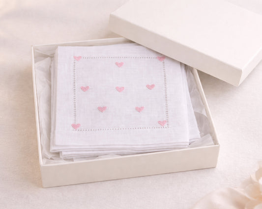 Embroidered Heart Design Cotton Cocktail Napkin for Events & Parties Set of 4