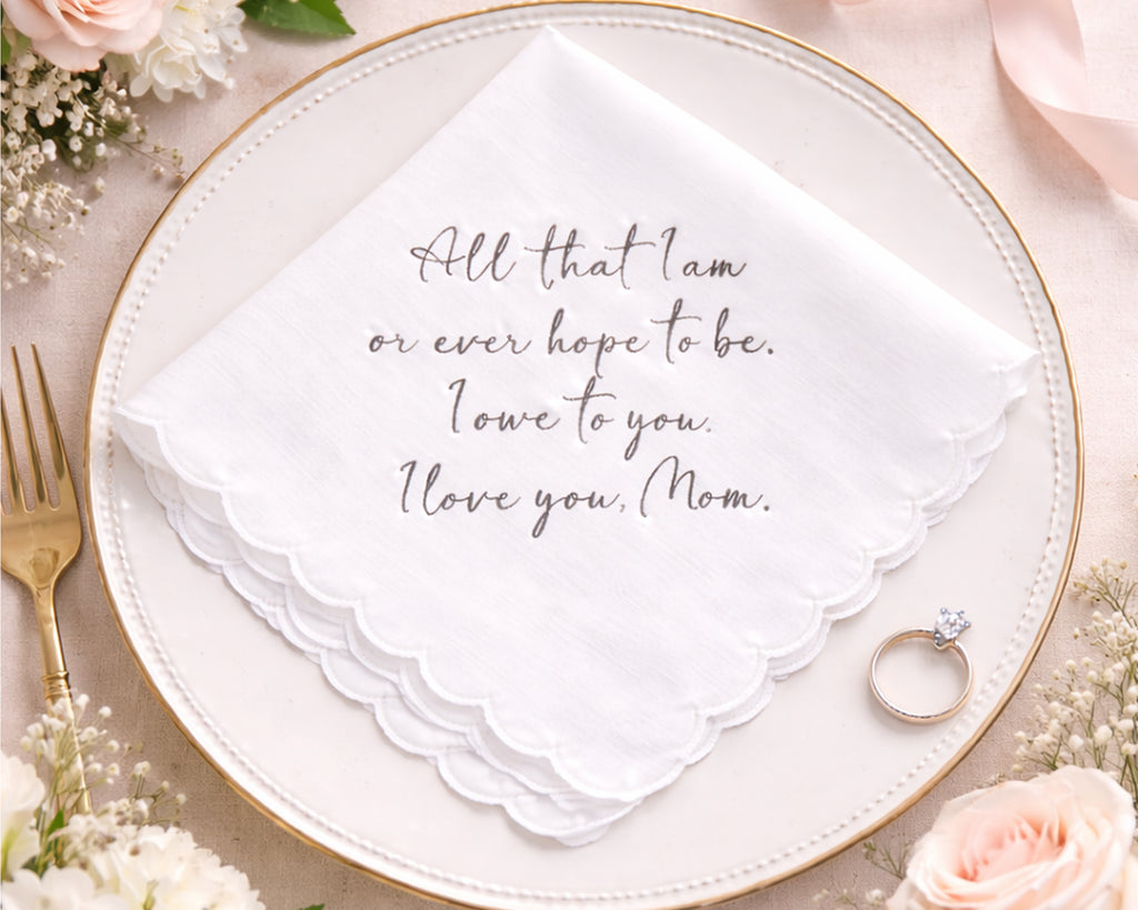 Personalized Women’s Scalloped Wedding Embroidered Handkerchief for Mom