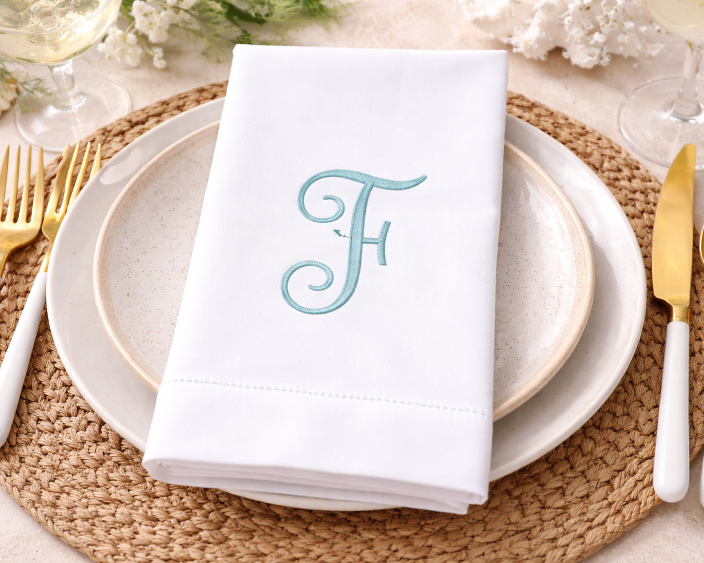 Embroidered Cotton Napkin – Custom Monogram Design