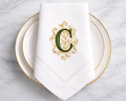 Custom Initial Cotton Dinner Napkin with Elegant Embroidery