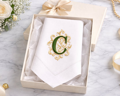 Custom Initial Cotton Dinner Napkin with Elegant Embroidery