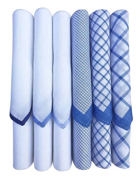 Men's cotton handkerchiefs, shades of blue & white 