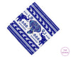 Blue and white patterned hankie with elephants on a white background