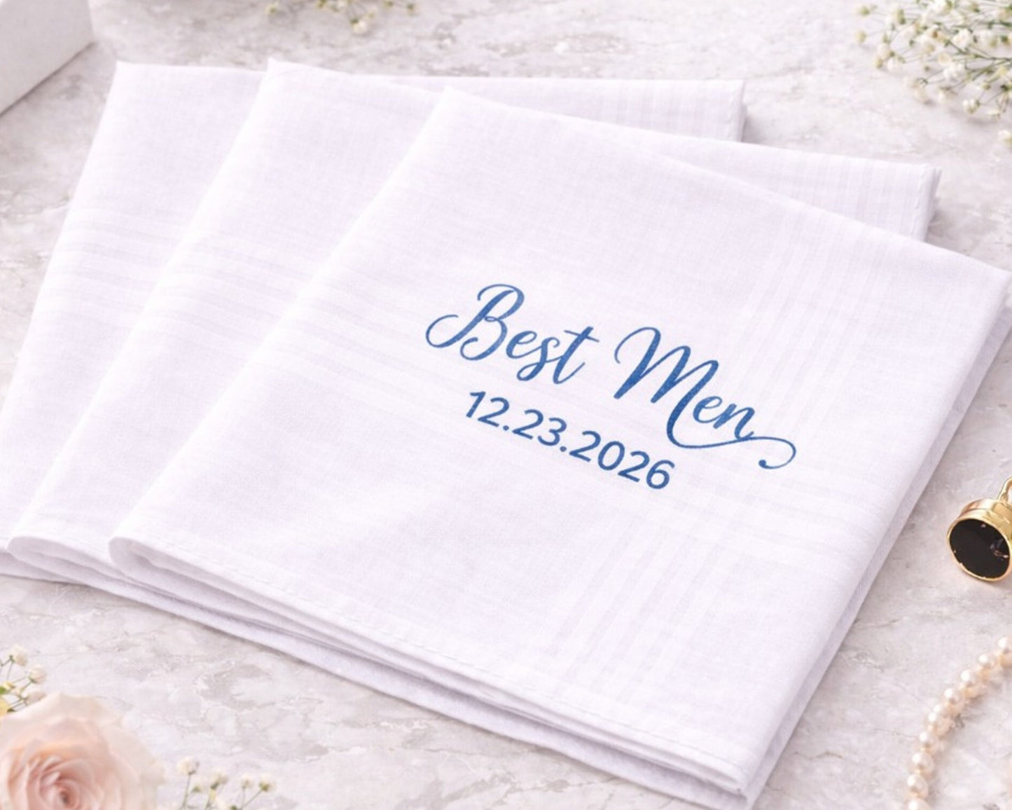 White handkerchief with 'Best Men' vinyle print 