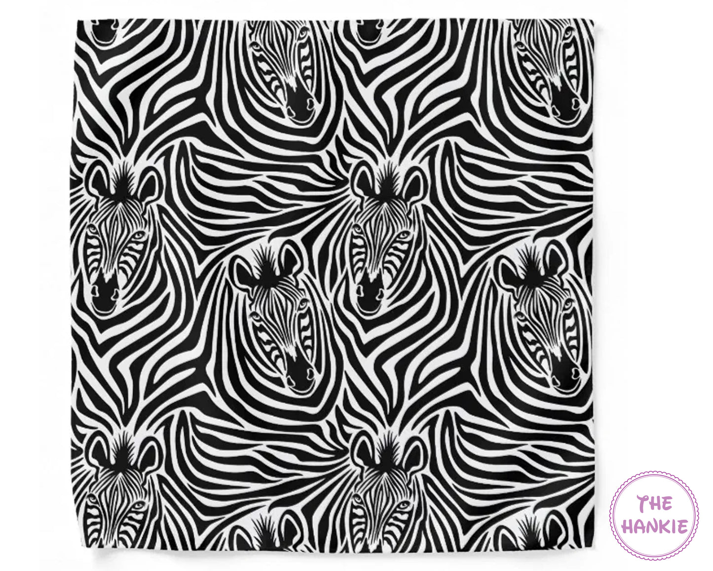 Pattern of zebras with 'The Hankie' logo in the corner