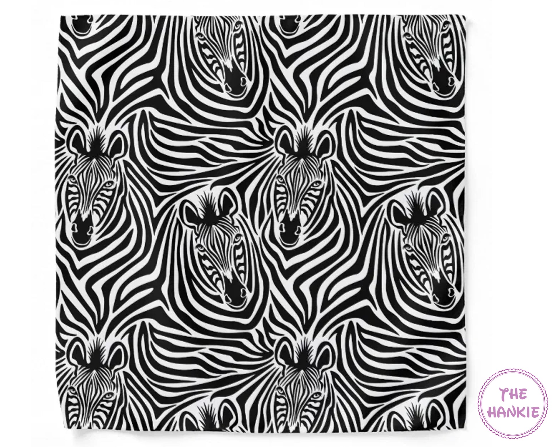 Pattern of zebras with 'The Hankie' logo in the corner