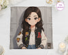 Illustrated character wearing a varsity jacket with patches on a white background