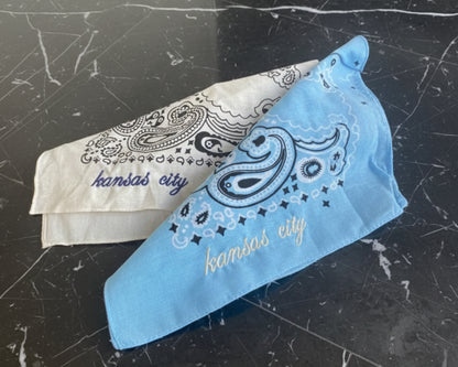 Extreme close-up of a name embroidered in a thick, 3D-textured vintage chain stitch script on high-quality cotton paisley fabric