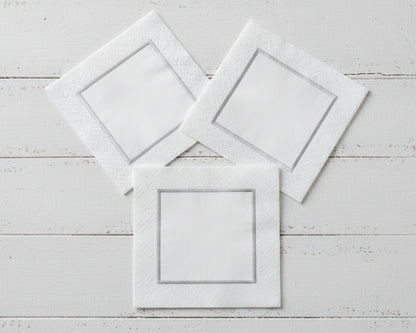 Traditional white hemstitch dinner napkin with a modern block-style monogram in high-quality thread