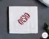 Personalized embroidered handkerchief with red ASH laurel monogram on white cotton
