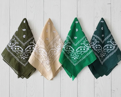 Two blue Western bandanas personalized with "Squirrel Patrol" and "Oliver" in script