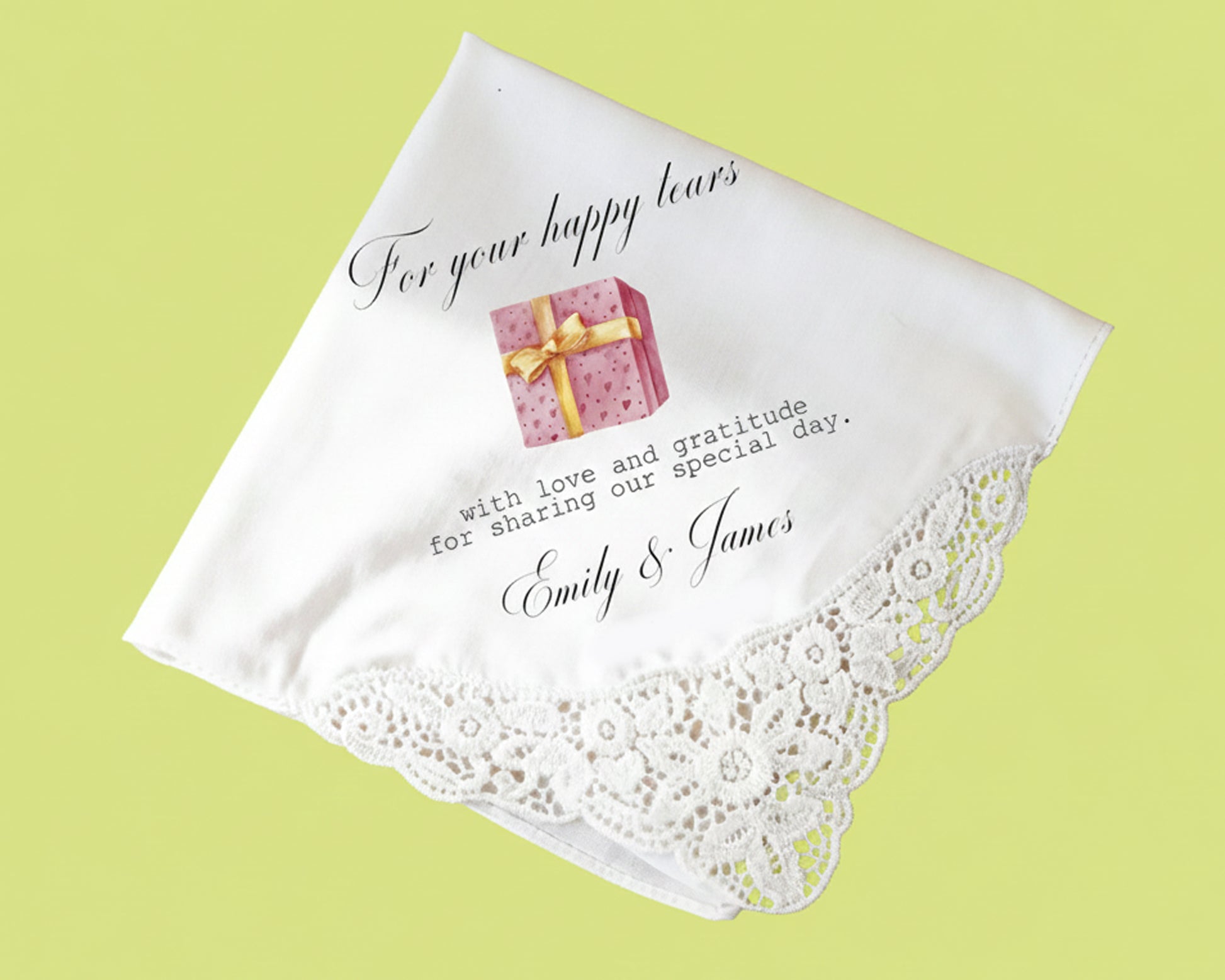 White dinner napkin with festive holly and  embroidery