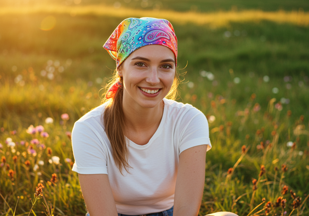 Radiant Rainbow Paisley Cotton Bandana Set of 6