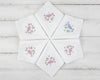 Personalized grandmother handkerchief with pink floral embroidery and lace
