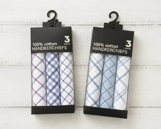 A large sixteen piece grid display of folded cotton handkerchiefs showing a wide variety of checkered and gingham patterns.