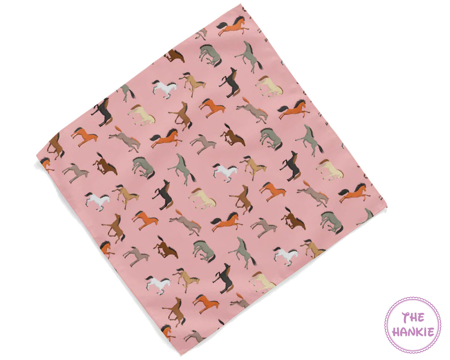 Pink hankie with dog pattern and 'The Hankie' branding