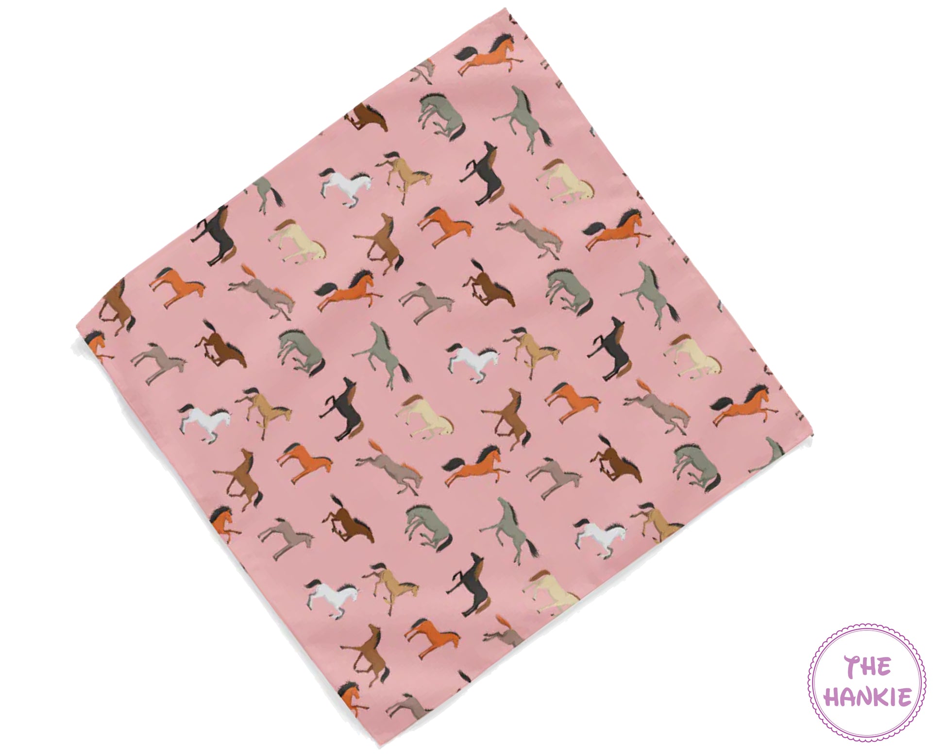 Pink hankie with dog pattern and 'The Hankie' branding