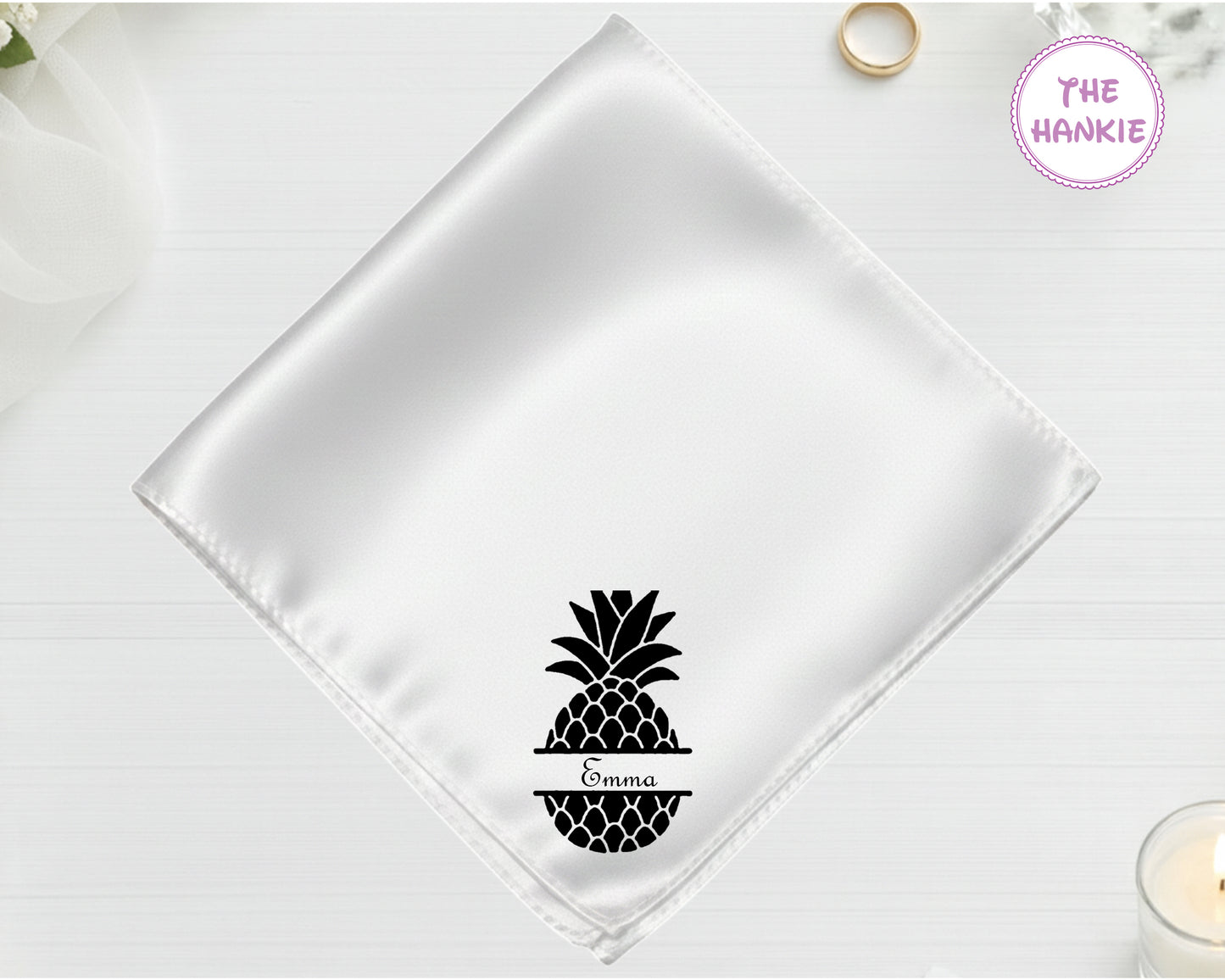 Custom Name Satin Handkerchief with Fun Fruit Design