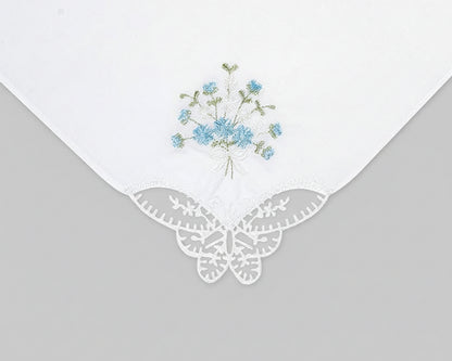 White cotton dinner napkin with detailed pheasant embroidery and hemstitch border