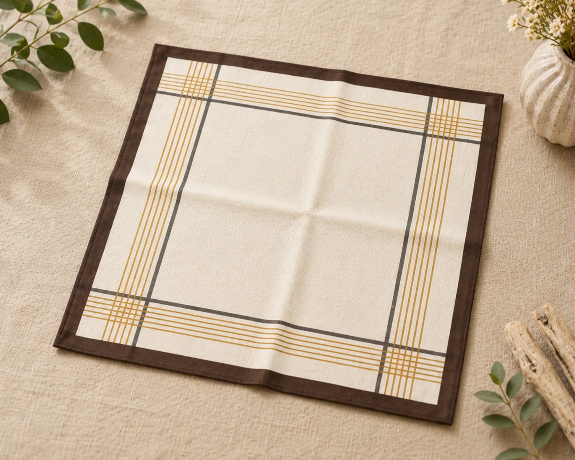 Placemat with geometric pattern on a beige surface