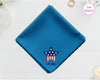 A deep navy blue cotton handkerchief customized with the name "Olivia" and a vibrant red, white, and blue American flag star design.