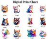 An informational chart showing 12 different high-definition feline designs available for custom printing on luxury handkerchiefs.