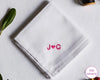 Personalized white handkerchief with pink heart and J C initials embroidery