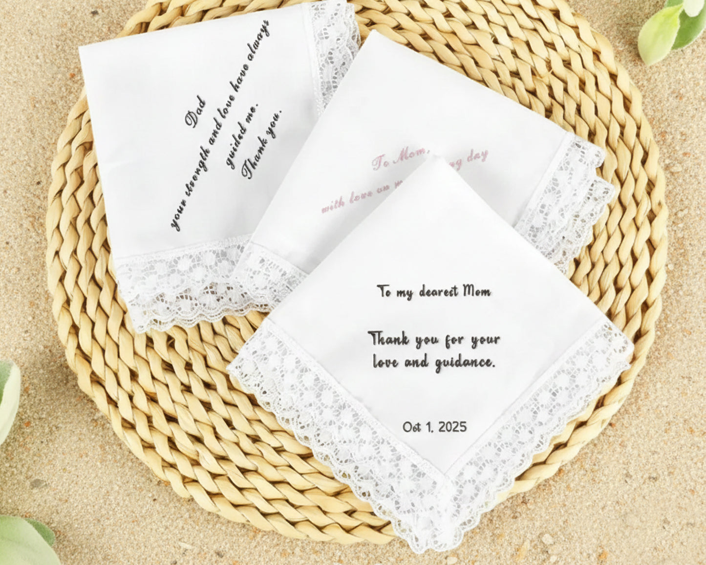 White cotton guest towel with a royal blue embroidered crown and personalized letter W monogram