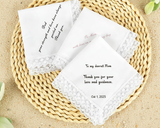 White cotton guest towel with a royal blue embroidered crown and personalized letter W monogram