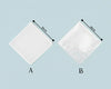Two square handkerchiefs with measurements on a light blue background