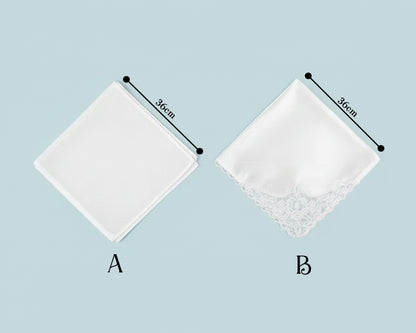 Two square handkerchiefs with measurements on a light blue background
