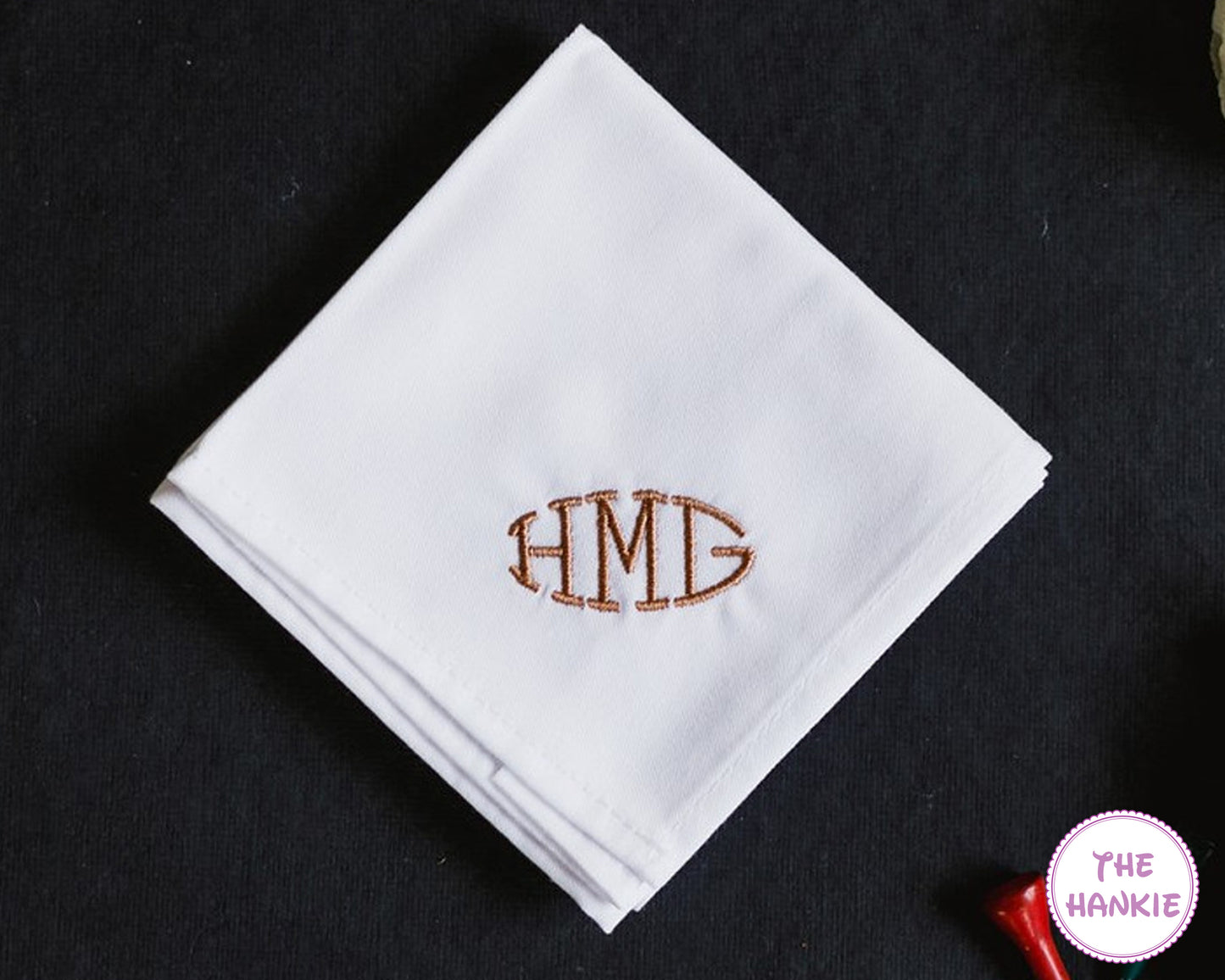 Custom embroidered white handkerchief with vintage serif initials