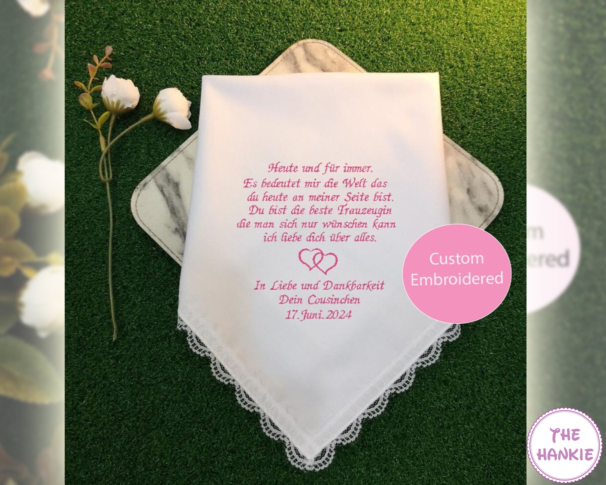 White handkerchief with personalized embroidery 