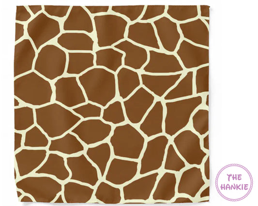 Giraffe patterned hankie with 'The Hankie' branding on a white background