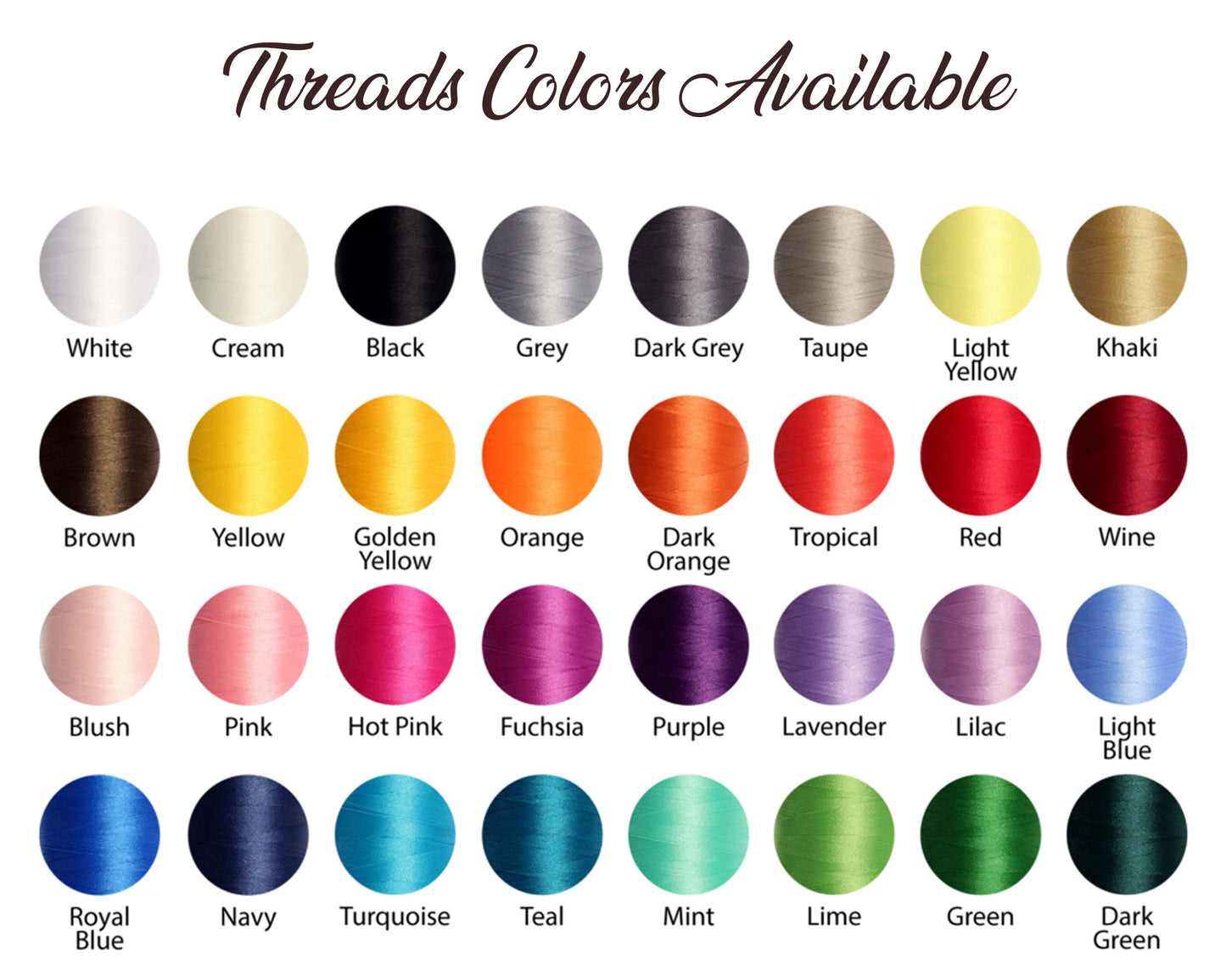 Embroidered Thread Colors Options USA