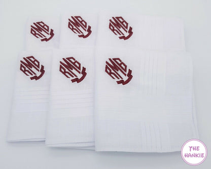 Monogrammed Handkerchiefs. Man Handkerchief  White Linen Men's Initialed Handkerchiefs