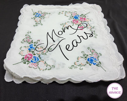 Custom Wedding Flower Handkerchief 'For Happy Tears' - Personalized Bridal Hankie