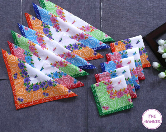 Vintage Square Floral Colorful Hankies - Set of 6