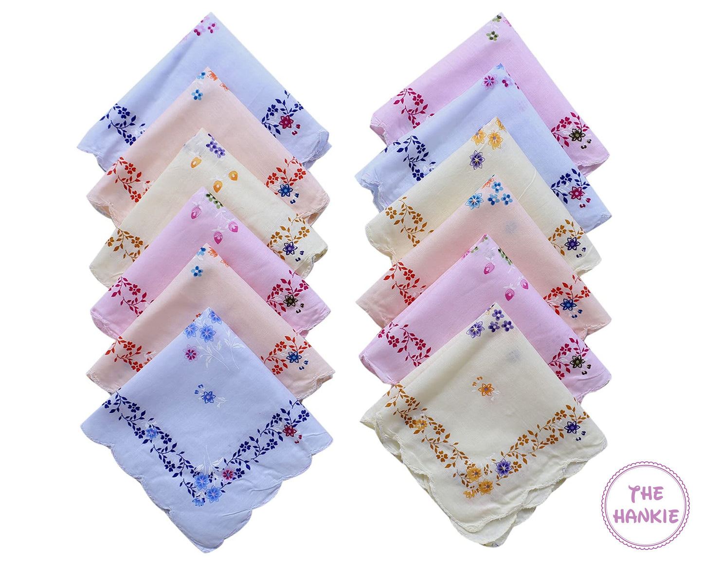 Floral Printed Cotton Handkerchief - Set Of 12