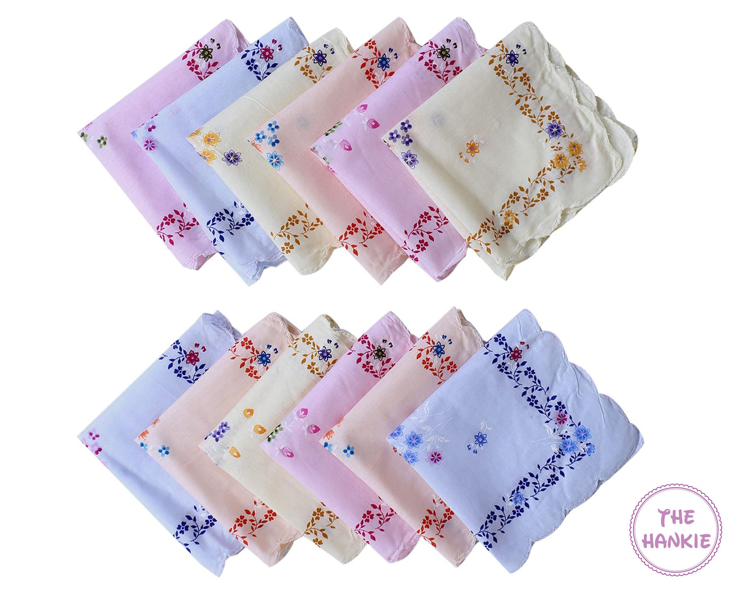 Floral Printed Cotton Handkerchief - Set Of 12