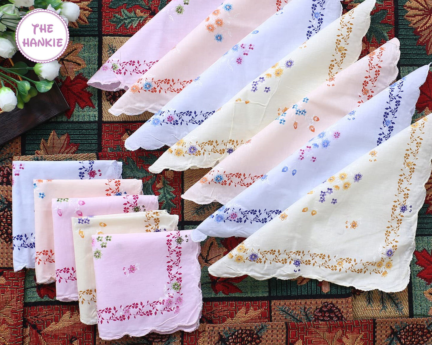 Floral Printed Cotton Handkerchief - Set Of 12