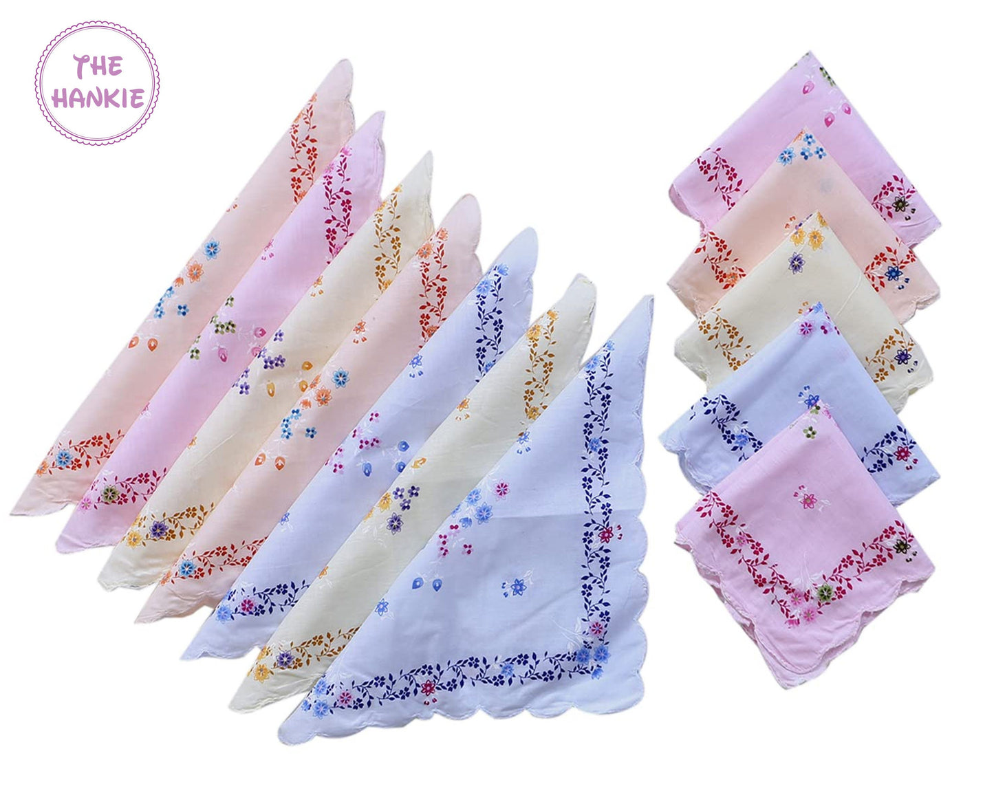 Womens Bright Scalloped edge Handkerchiefs - Set of 12